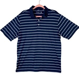 Walter Hagen 11 Majors Mens Large Navy Blue Striped Performance Golf Polo Shirt
